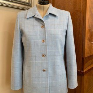 Baby Blue/camel/white subtle pattern Pendleton 100% wool suit jacket, size 12